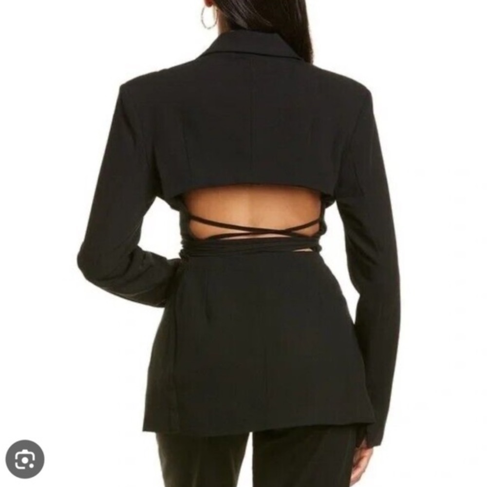 Danielle Bernstein Black Open Back Waist Tie Blazer Jacket